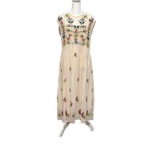 Zara Embroidered Cream Maxi Dress